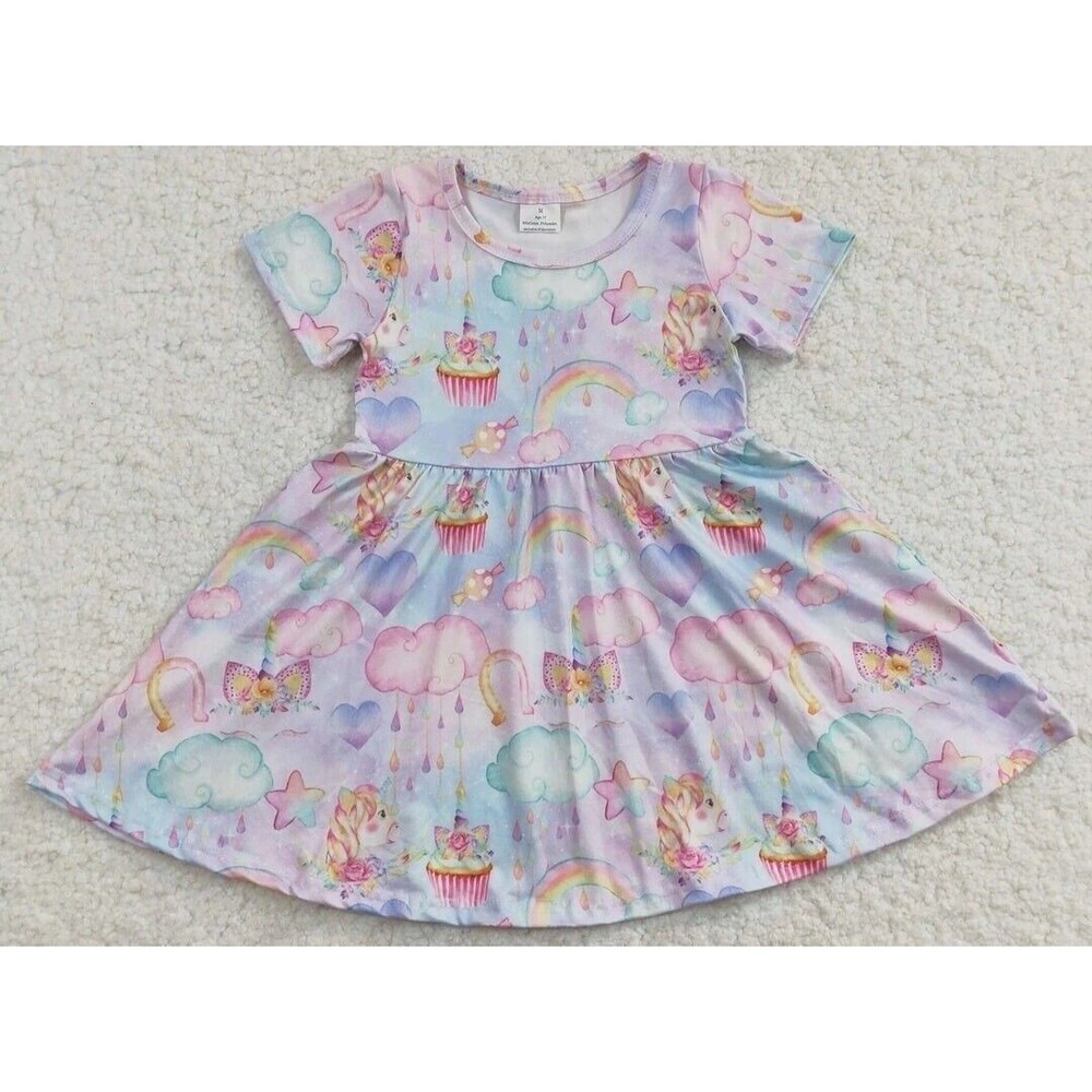 Los Angeles Boutique Watercolor Boho Girl Rainbow Unicorn Cupcake Dress Twirl 4T